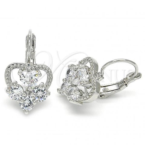 Rhodium Plated Leverback Earring, Heart Design, with White Cubic Zirconia, Polished, Rhodium Finish, 02.210.0222.4