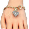 Oro Laminado Charm Bracelet, Gold Filled Style Heart and Crown Design, with White Crystal, Polished, Golden Finish, 03.63.2211.08