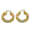 Oro Laminado Medium Hoop, Gold Filled Style and Hollow Polished, Tricolor, 02.170.0511.30