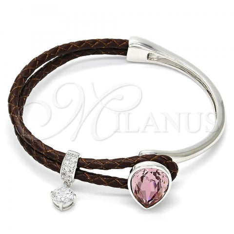 Rhodium Plated Individual Bangle, Teardrop Design, with Light Rose Swarovski Crystals and White Micro Pave, Polished, Rhodium Finish, 07.239.0002.6 (03 MM Thickness, One size fits all)