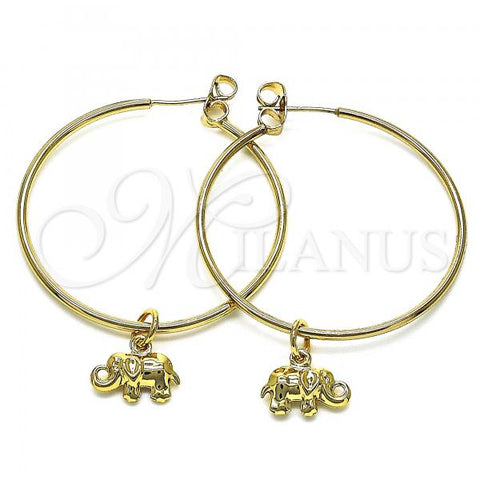 Oro Laminado Medium Hoop, Gold Filled Style Elephant Design, Polished, Golden Finish, 02.63.2739.40