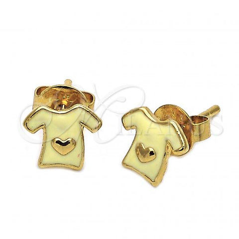 Oro Laminado Stud Earring, Gold Filled Style Heart Design, Yellow Enamel Finish, Golden Finish, 5.126.010 *PROMO*