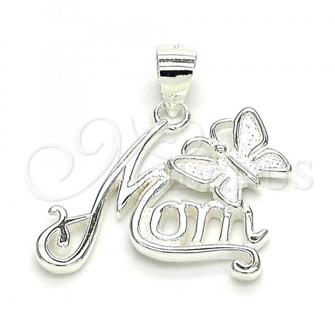 Sterling Silver Fancy Pendant, Mom and Butterfly Design, Polished,, 05.398.0034