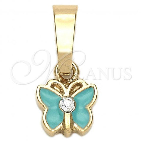 Oro Laminado Fancy Pendant, Gold Filled Style Butterfly Design, with White Crystal, Blue Enamel Finish, Golden Finish, 05.163.0065.1
