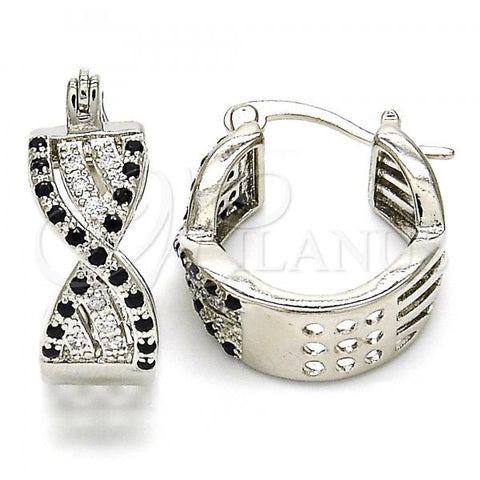 Rhodium Plated Small Hoop, with Black and White Micro Pave, Polished, Rhodium Finish, 02.210.0265.6.15