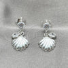Sterling Silver Long Earring, Shell Design, with White Cubic Zirconia, Polished, Silver Finish, 02.401.0064