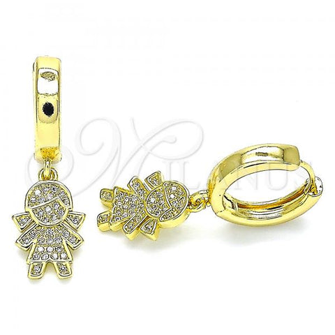 Oro Laminado Huggie Hoop, Gold Filled Style Little Girl Design, with White Micro Pave, Polished, Golden Finish, 02.341.0081.15