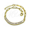 Oro Laminado Fancy Bracelet, Gold Filled Style Paperclip Design, with White Cubic Zirconia, Polished, Golden Finish, 03.130.0011.08