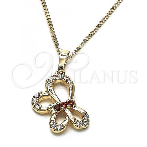 Oro Laminado Pendant Necklace, Gold Filled Style with Garnet and White Cubic Zirconia, Polished, Golden Finish, 04.26.0052.1.18