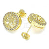 Oro Laminado Stud Earring, Gold Filled Style Tree Design, with White Micro Pave, Polished, Golden Finish, 02.156.0473