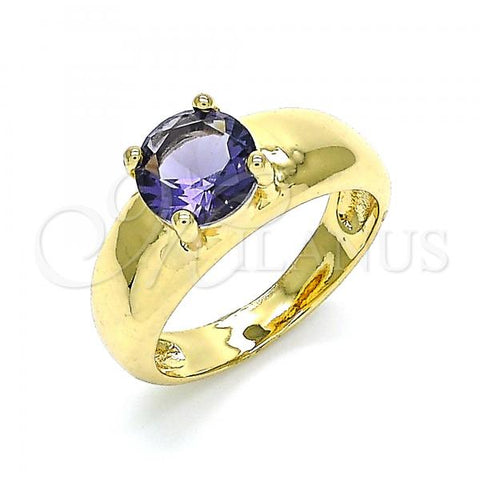 Oro Laminado Multi Stone Ring, Gold Filled Style with Amethyst Cubic Zirconia, Polished, Golden Finish, 01.284.0043.1.06