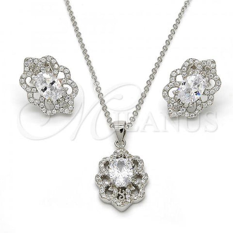 Sterling Silver Earring and Pendant Adult Set, with White Micro Pave and White Cubic Zirconia, Polished, Rhodium Finish, 10.174.0249