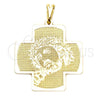 Oro Laminado Religious Pendant, Gold Filled Style Cross and Jesus Design, Resin Finish, Golden Finish, 05.09.0086