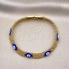 Oro Laminado Fancy Bracelet, Gold Filled Style Evil Eye and Bismark Design, Blue Enamel Finish, Golden Finish, 03.331.0213.08