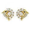Oro Laminado Stud Earring, Gold Filled Style Dolphin and Heart Design, with White and Black Cubic Zirconia, Polished, Golden Finish, 02.387.0029