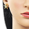 Oro Laminado Stud Earring, Gold Filled Style Star and Hollow Design, Diamond Cutting Finish, Golden Finish, 02.282.0048