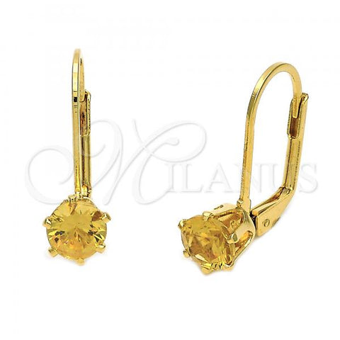 Oro Laminado Leverback Earring, Gold Filled Style with Golden Cubic Zirconia, Polished, Golden Finish, 5.128.094