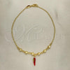 Oro Laminado Charm Anklet , Gold Filled Style Miami Cuban and Chili Design, Polished, Golden Finish, 03.32.0602.10