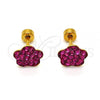 Stainless Steel Stud Earring, Flower Design, with Ruby Crystal, Polished, Golden Finish, 02.271.0020