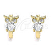 Oro Laminado Huggie Hoop, Gold Filled Style Owl Design, with White Cubic Zirconia, Polished, Golden Finish, 02.210.0620.15