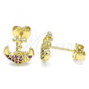 Oro Laminado Stud Earring, Gold Filled Style Anchor Design, with Ruby Micro Pave, Polished, Golden Finish, 02.156.0302.2