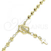 Oro Laminado Bracelet Rosary, Gold Filled Style Guadalupe and Cross Design, Polished, Golden Finish, 09.213.0029.08