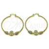 Oro Laminado Medium Hoop, Gold Filled Style Guadalupe and Leaf Design, Diamond Cutting Finish, Golden Finish, 02.213.0831.50