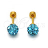 Stainless Steel Stud Earring, Ball Design, with Aqua Blue Crystal, Polished, Golden Finish, 02.271.0010.4