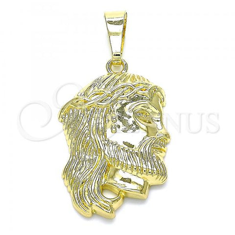 Oro Laminado Religious Pendant, Gold Filled Style Jesus Design, Golden Finish, 05.16.0073