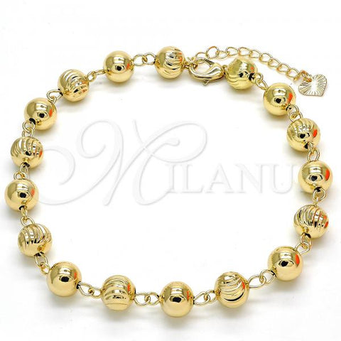 Oro Laminado Fancy Anklet, Gold Filled Style Chunky Design, Diamond Cutting Finish, Golden Finish, 03.93.0012.10