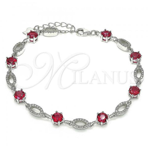 Sterling Silver Fancy Bracelet, with Ruby Cubic Zirconia and White Crystal, Polished, Rhodium Finish, 03.286.0027.1.07