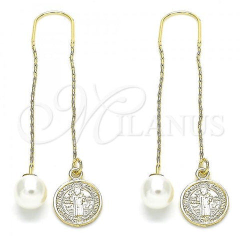 Oro Laminado Threader Earring, Gold Filled Style San Benito Design, Polished, Golden Finish, 02.351.0096