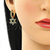 Oro Laminado Huggie Hoop, Gold Filled Style Star of David Design, with Green Micro Pave, Polished, Golden Finish, 02.210.0472.2.15