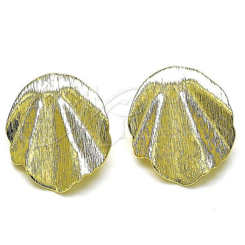 Oro Laminado Stud Earring, Gold Filled Style Chunky Design, Brushed Finish, Golden Finish, 02.385.0040