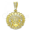Oro Laminado Religious Pendant, Gold Filled Style with White Crystal, Polished, Golden Finish, 05.351.0199