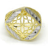 Oro Laminado Elegant Ring, Gold Filled Style Flower Design, Diamond Cutting Finish, Two Tone, 01.99.0096.07 (Size 7)