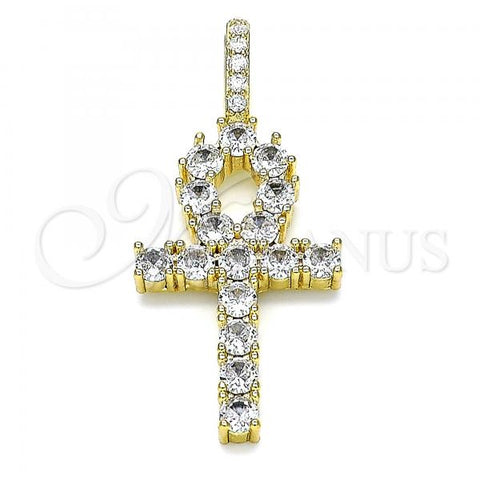 Oro Laminado Religious Pendant, Gold Filled Style Cross Design, with White Cubic Zirconia, Polished, Golden Finish, 05.342.0066
