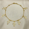 Oro Laminado Charm Anklet , Gold Filled Style Cross and Ball Design, Polished, Golden Finish, 03.32.0586.10