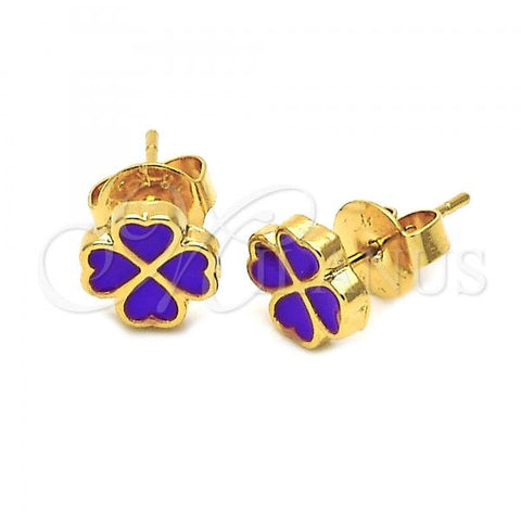 Oro Laminado Stud Earring, Gold Filled Style Flower Design, Enamel Finish, Golden Finish, 02.64.0384 *PROMO*