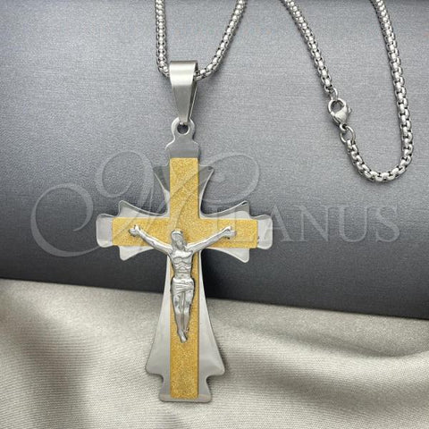 Stainless Steel Pendant Necklace, Crucifix Design, Polished, Two Tone, 04.116.0061.30