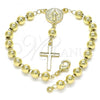 Oro Laminado Bracelet Rosary, Gold Filled Style San Benito and Cross Design, Polished, Golden Finish, 09.213.0013.08