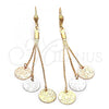 Oro Laminado Long Earring, Gold Filled Style Diamond Cutting Finish, Tricolor, 5.098.001