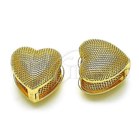 Oro Laminado Huggie Hoop, Gold Filled Style Heart Design, Diamond Cutting Finish, Golden Finish, 02.418.0002.14