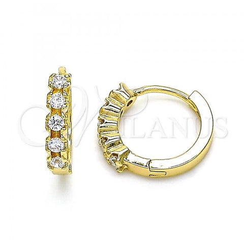 Oro Laminado Huggie Hoop, Gold Filled Style with White Cubic Zirconia, Polished, Golden Finish, 02.210.0550.15