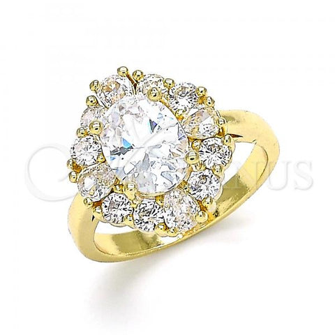 Oro Laminado Multi Stone Ring, Gold Filled Style Teardrop Design, with White Cubic Zirconia, Polished, Golden Finish, 01.210.0124.2.08