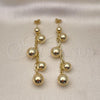 Oro Laminado Long Earring, Gold Filled Style Ball and Rolo Design, Polished, Golden Finish, 02.213.0686