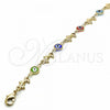 Oro Laminado Fancy Bracelet, Gold Filled Style Evil Eye and Dolphin Design, Multicolor Resin Finish, Golden Finish, 03.326.0009.08