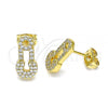 Oro Laminado Stud Earring, Gold Filled Style Paperclip Design, with White Micro Pave, Polished, Golden Finish, 02.342.0127