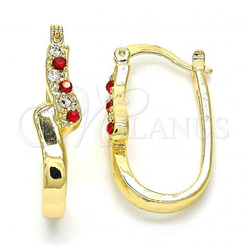 Oro Laminado Small Hoop, Gold Filled Style with Garnet and White Crystal, Polished, Golden Finish, 02.100.0075.1.15