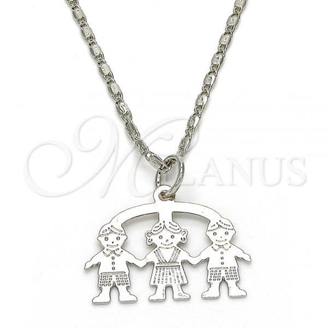 Rhodium Plated Pendant Necklace, Little Girl and Little Boy Design, Polished, Rhodium Finish, 04.106.0030.1.20